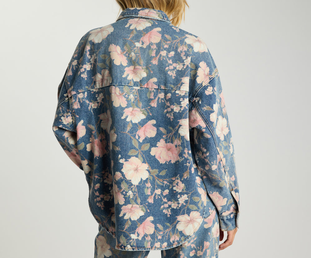 Lovelorn Daria Denim Shacket - Floral Bloom Cobaine Blue