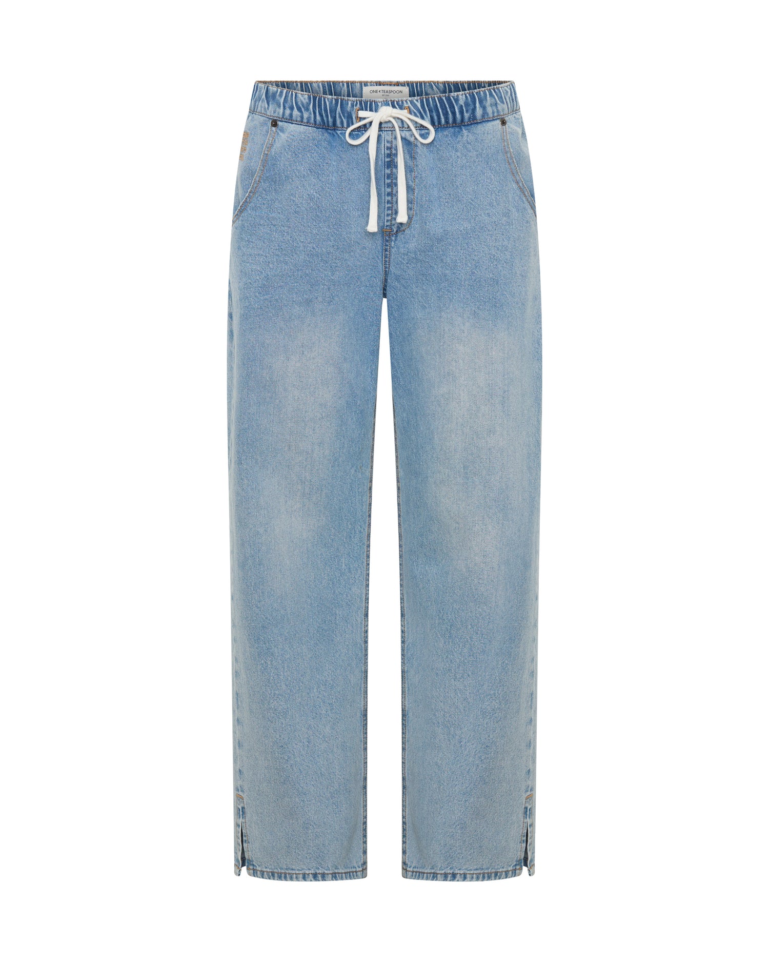 Roadhouse Mid Waist Wide Leg Drawstring Denim Jean - Riviera Blue