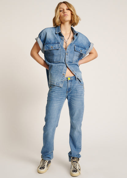 Epic Cargo High Waist Denim Jeans - Depeche Blue