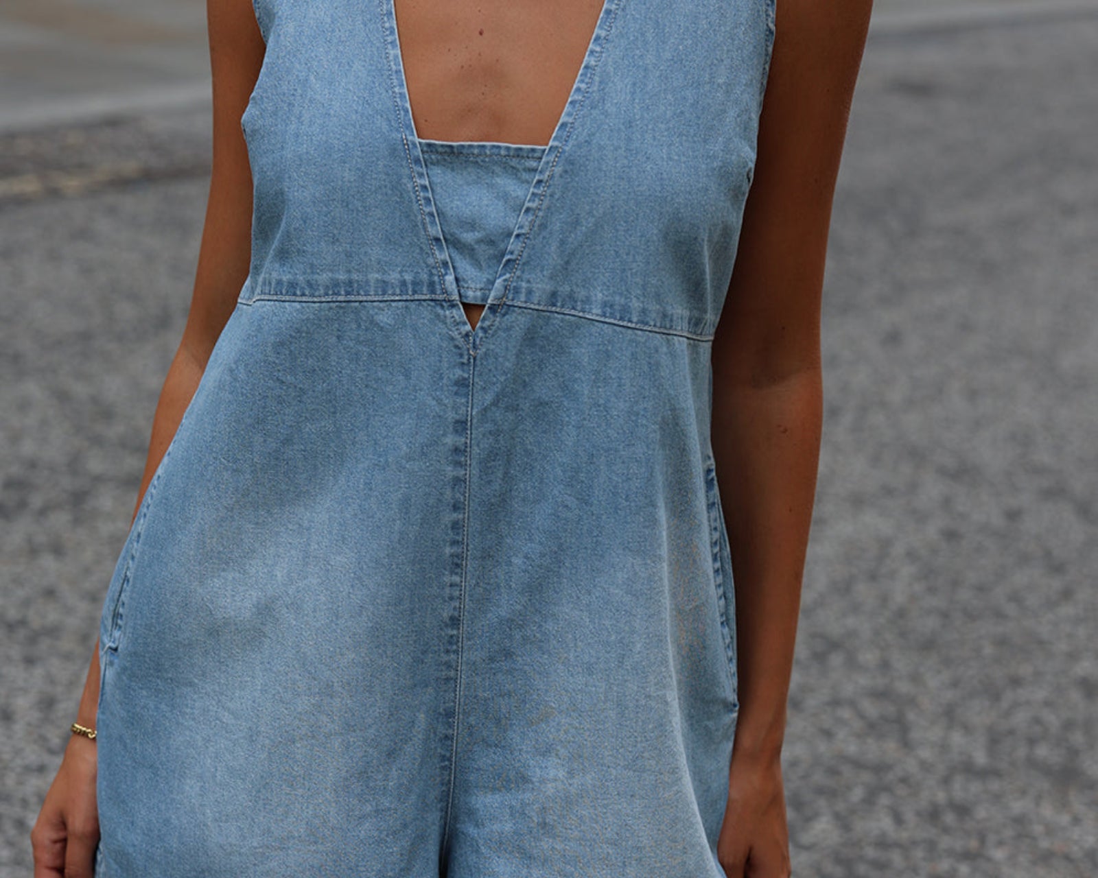 Cascade Sleeveless Mini Denim Playsuit - Chambray Blue