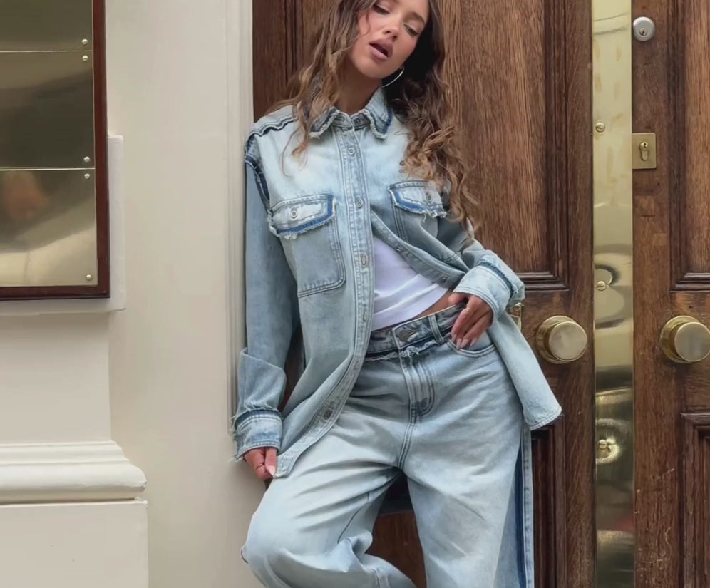 Split Party Everyday Denim Shirt - Split Party Contrast Blue
